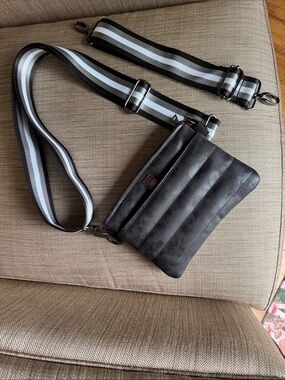 THINK ROYLN Black Quilted Crossbody Bum Bag with 2 Striped Strap